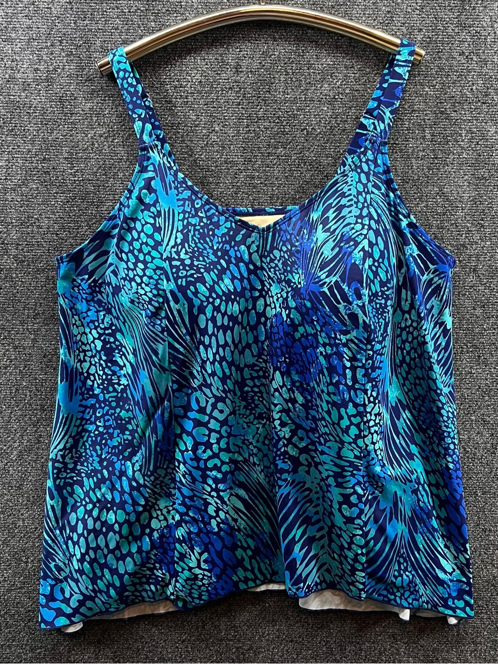 Denim D & Co Beach Size 22W Women's Aqua Navy Blue Tankini Top Padded Swimsuit